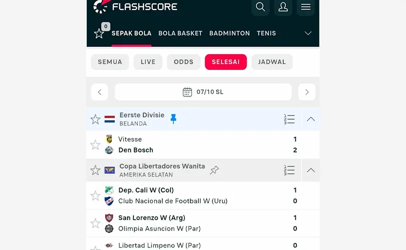 Aplikasi Live Score Olahraga Lengkap